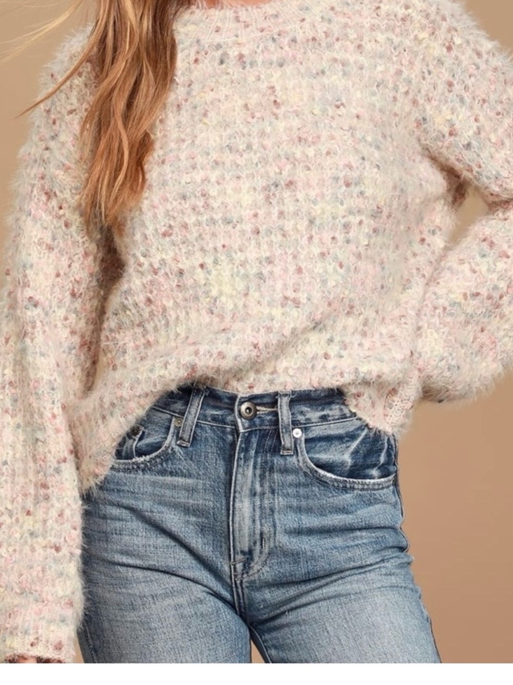 NWOT LUSH Women’s Cream Multicolor Flecked Knit Sweater